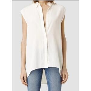 AllSaints Vice shirt Size 2 Women's ivory silk , Sleeveless button front #C